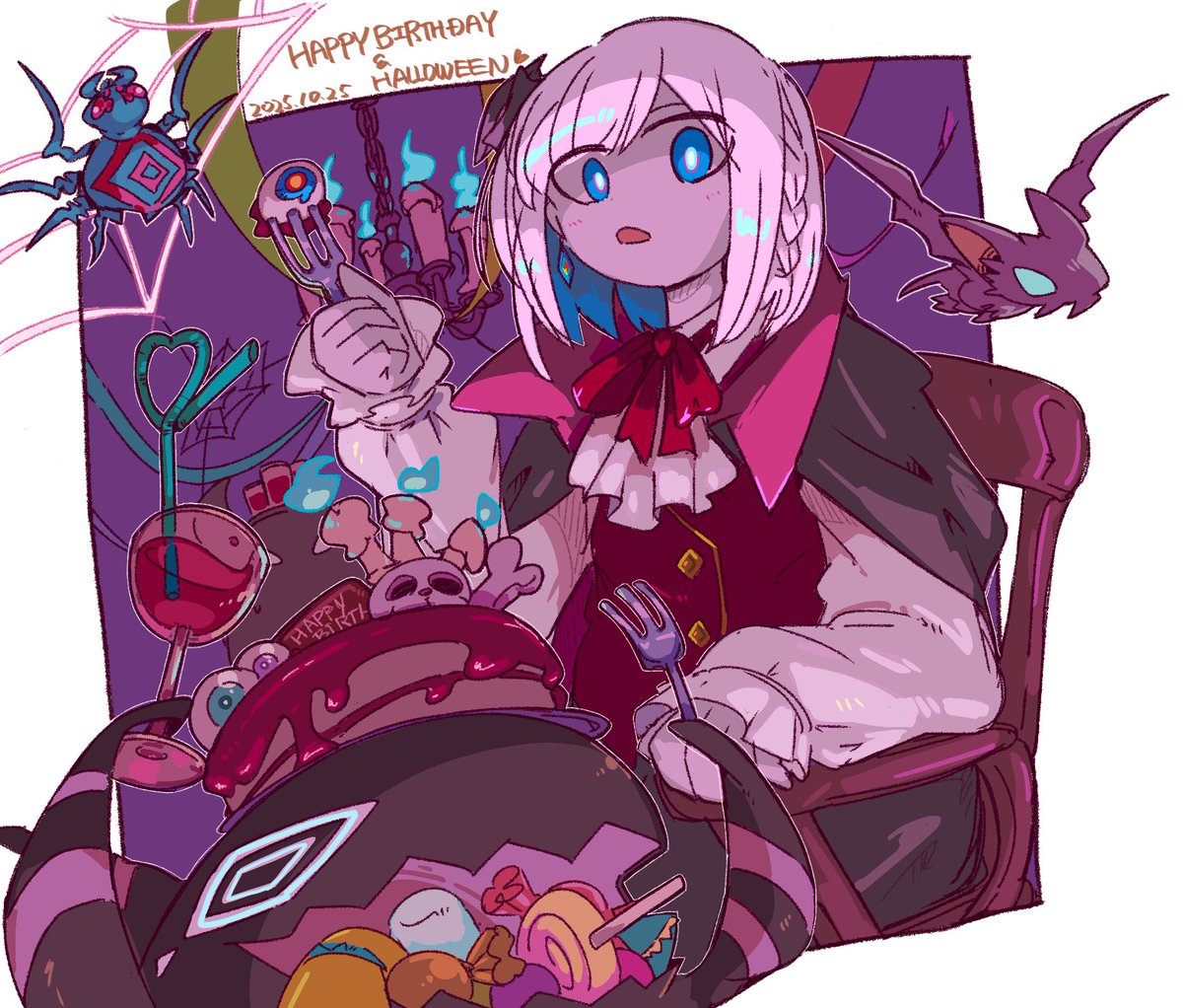 _AoieA_'s tweet photo. お誕生日おめでとう&amp;ハッピーハロウィン❣️🧛🏻お菓子たくさん食べてほしい！大好きです💙💙💙
#裏命誕生祭 #裏命美術部 https://t.co/y8iAF9eFTX