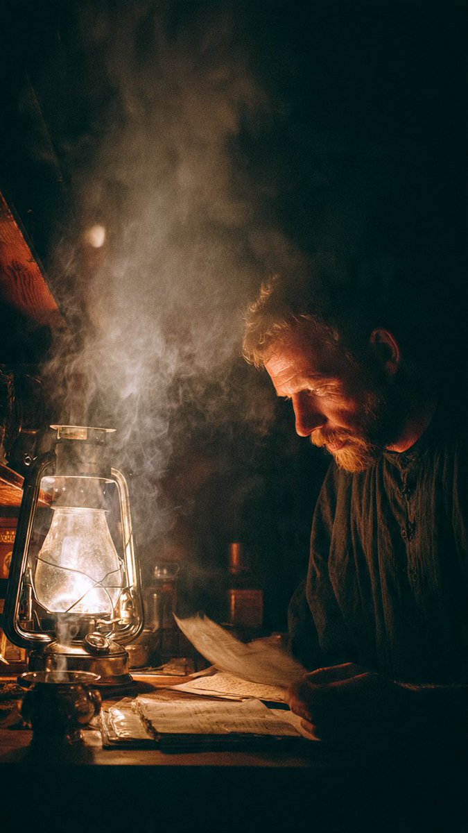 rovvmut_'s tweet image. If you want to get Midjourney level aesthetics use Meta AI.
A cinematic portrait still of a man reading a letter beside an old oil lamp at night, warm light contrasts with the dark wooden room, smoke and dust in the air, 35mm film grain texture, intimate tone.