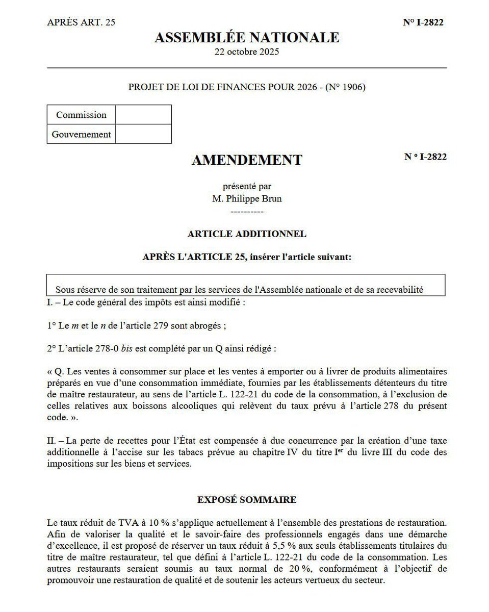 Jon De Lorraine (@jon_delorraine) on Twitter photo 🔴🇫🇷 ALERTE INFO | Le PS a déposé un amendement pour mettre la TVA à 20 % sur tous les restaurants sauf ceux qui ont le titre de Maître Restaurateur.
1️⃣ Les restos étoilés, eux, ne sont pas touchés. Les préférés des socialistes. 
2️⃣ Alourdit la note des salariés à midi
3️⃣ Cela 🔴🇫🇷 ALERTE INFO | Le PS a déposé un amendement pour mettre la TVA à 20 % sur tous les restaurants sauf ceux qui ont le titre de Maître Restaurateur.
1️⃣ Les restos étoilés, eux, ne sont pas touchés. Les préférés des socialistes. 
2️⃣ Alourdit la note des salariés à midi
3️⃣ Cela