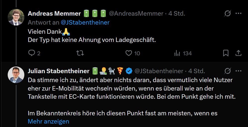 "Der Typ hat keine Ahnung vom Ladegeschäft", "Da stimme ich zu".
Das ist die Qualität der "CPO-Argumentation". 
Hier nachzulesen: x.com/sepplam/status…
