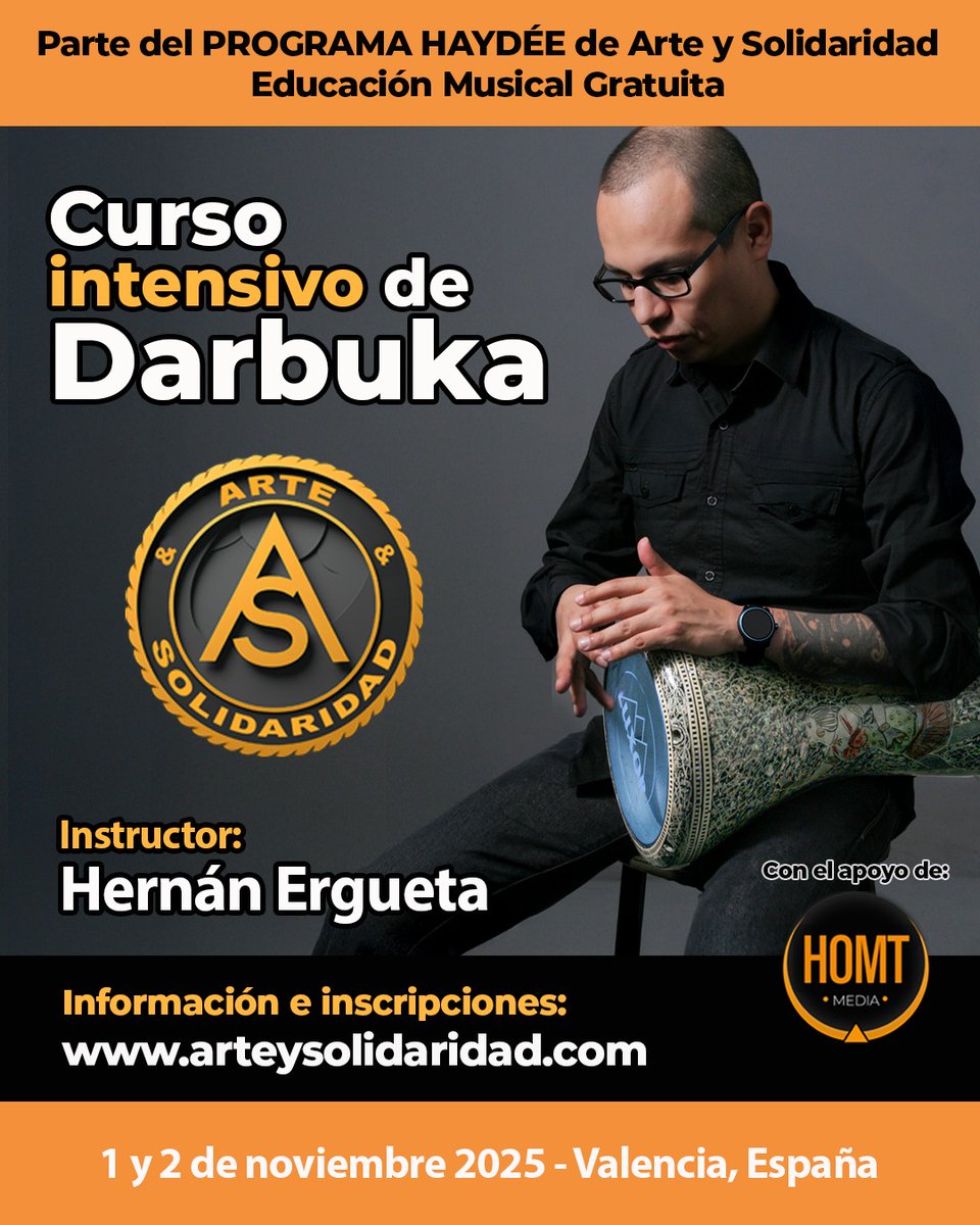 Los días 1 y 2 de noviembre se realizará una nueva actividad del Programa Haydée de Arte y Solidaridad, con un curso gratuito de darbuka. Mas información en la web: arteysolidaridad.com