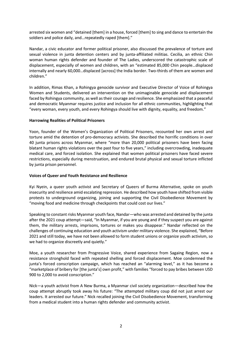 PVamplify's tweet photo. #Myanmar women &amp; youth exposed @ASEAN’s failure to protect their rights at a forum hosted by @MalaysiaNHRI, PV &amp; @ALTSEAN last week.

They urged #ASEAN to reject the junta’s sham election &amp; engage w/ Myanmar’s legitimate representatives.

Press release: https://t.co/O5T2Biao7I https://t.co/HbydubjsoX