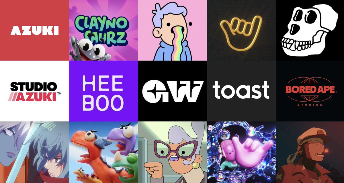 The next trillion dollar wave in crypto will come from entertainment.

IP brands with their own content + distro infra are best positioned to lead the wave.

Azuki → Studio Azuki
Clayno → Heeboo
GVC → ToastTV
Doodles → Goldenwolf
BAYC → Bored Ape Studios

More will follow..
