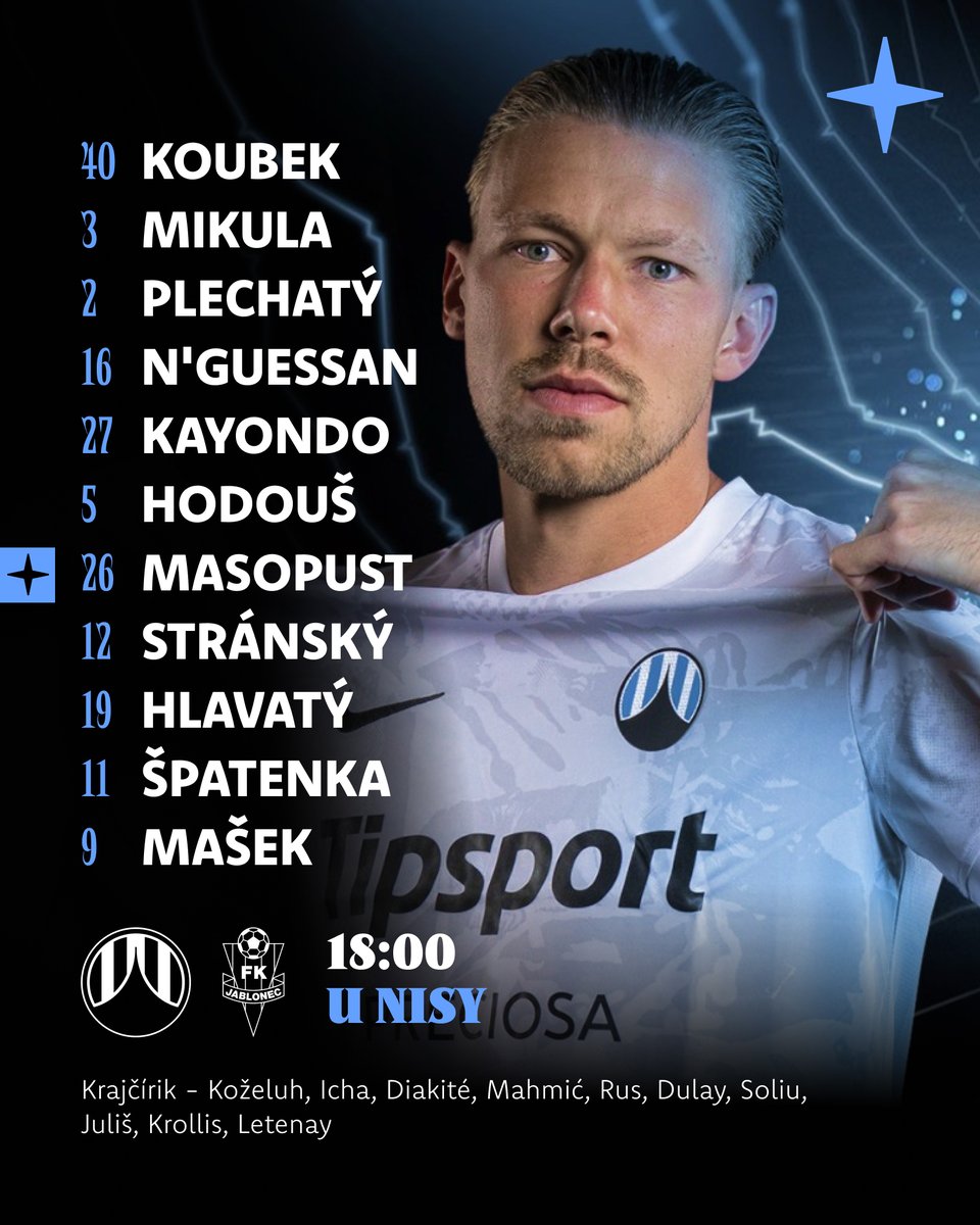 FCSlovanLiberec's tweet photo. Sestava #FCSL pro 65. Podještědské derby #LIBFKJ.
🏥 Na marodku přibyl Šimon Gabriel. https://t.co/dlopbMz439
