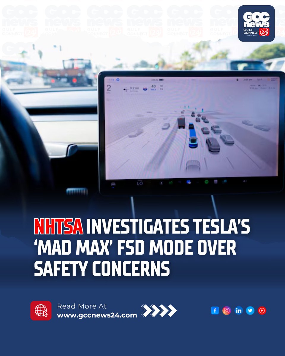 gccn24's tweet image. NHTSA probes Tesla's “Mad Max” Full Self-Driving mode over speeding and  traffic violations. 
Safety concerns grow. 
.
Read more: gccnews24.com/nhtsa-investig… 
.
#Tesla #MadMax #FSD #NHTSA