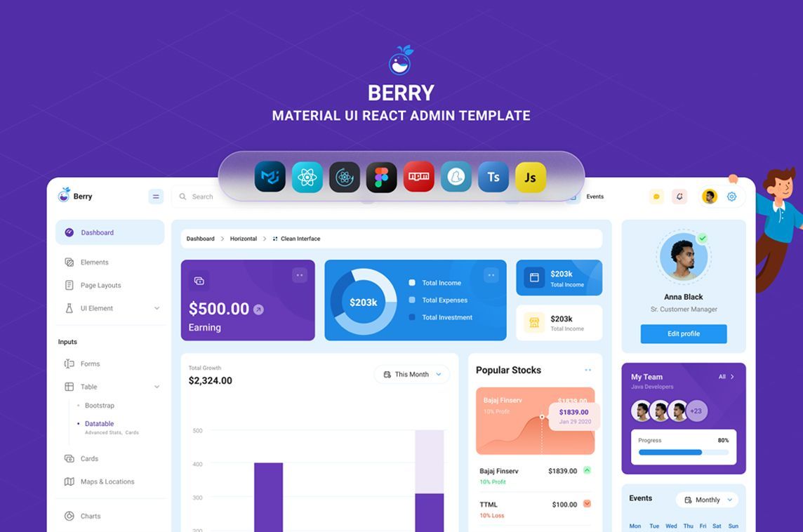Berry by <a href="/codedthemes/">CodedThemes</a> is a creative &amp; minimal React admin template based on Material UI, available in a free and open-source version as well as a pro version 🍓 - madewithreactjs.com/berry-admin-te…