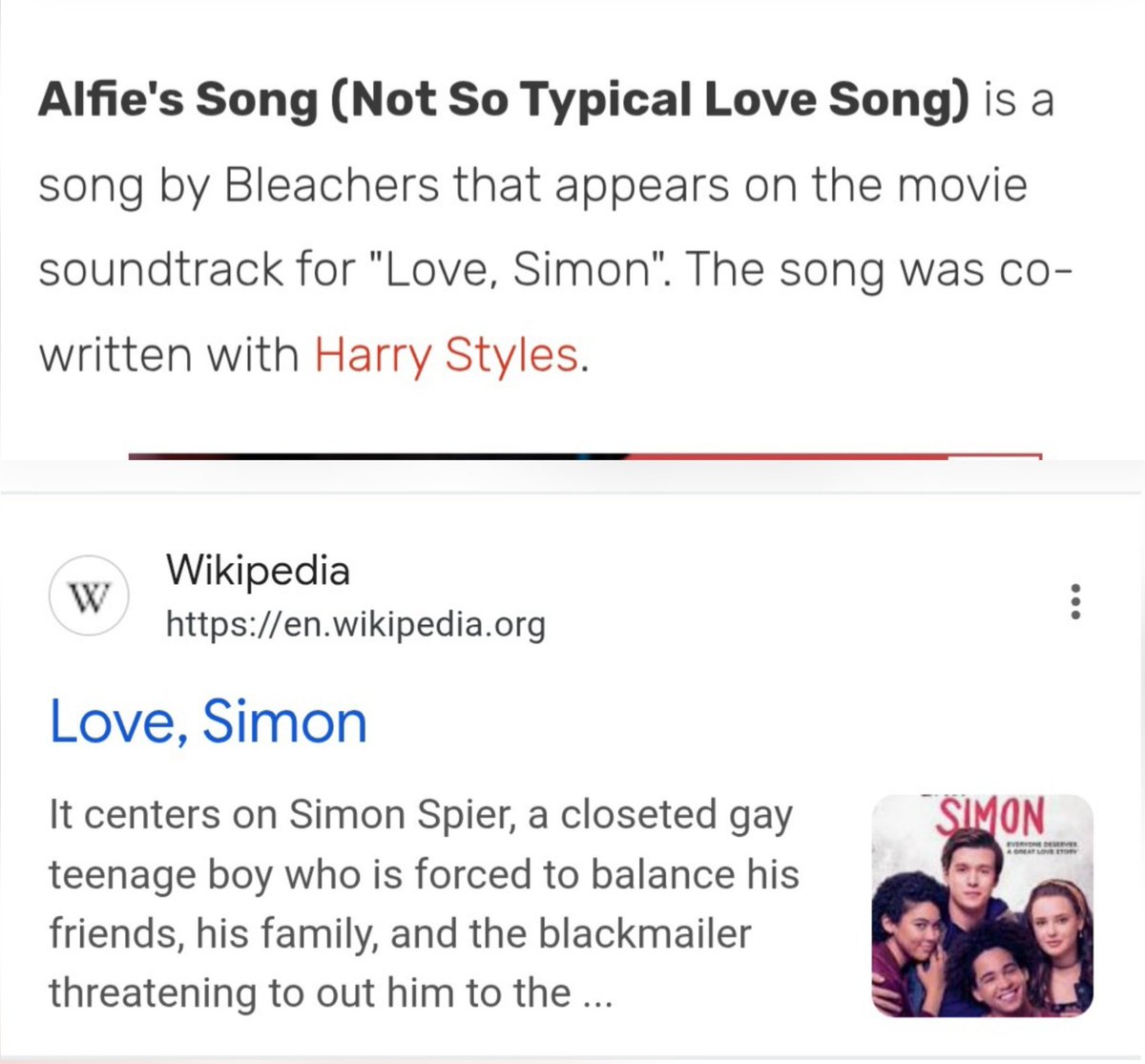 13leala's tweet image. And let&apos;s not forget that H wrote a song called Alfie&apos;s love song for &quot;Love Simon&quot;
I bet some people dare to call it a coincidence too... 🥰🏳️‍🌈