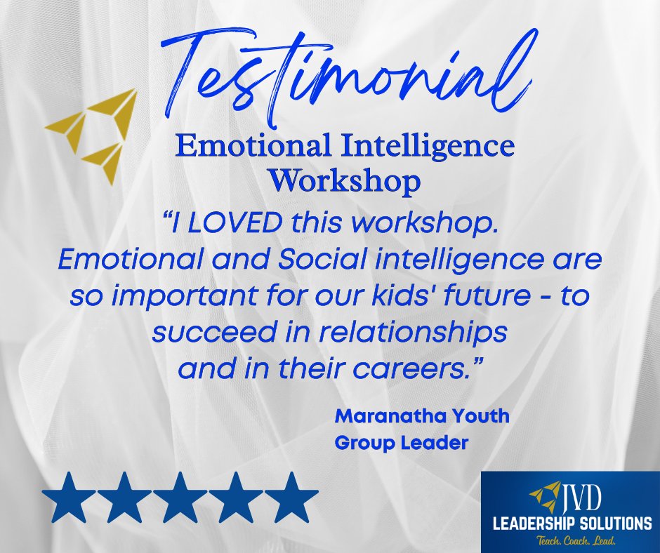 After conducting a workshop with high school students, one of the leaders shared this:
“I LOVED this workshop. Emotional and Social intelligence are so important for our kids' future - to succeed in relationships and in their careers.”
Start planning your leadership workshop