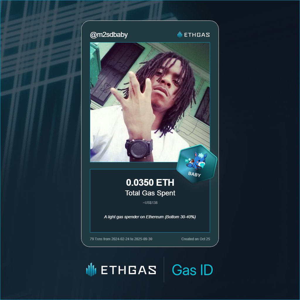 Discovered my Gas ID via ETHGas - turning my gas spend into rewards 🫘

As a Baby Jack, I've spent 0.035 ETH on gas but earned 8 Beans back.

Get your Gas ID and Beans here: ethgas.com/community/gas-…