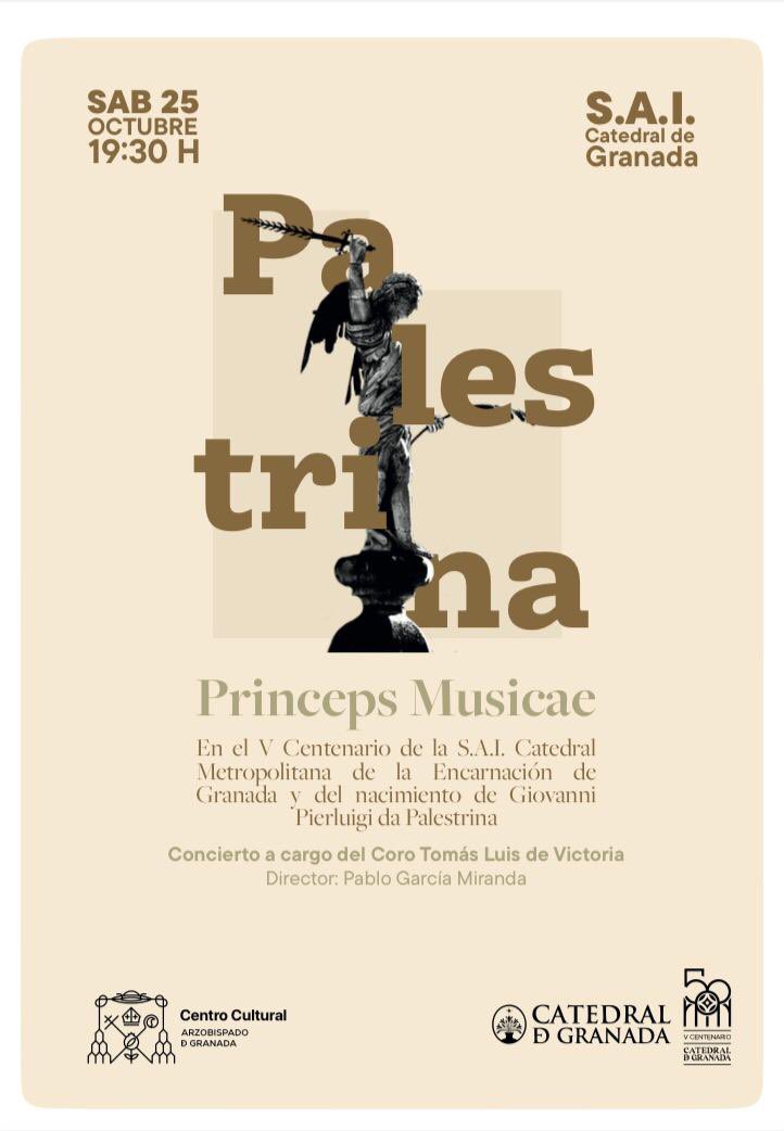 Estamos encantados de invitaros, hoy las 19:30 h, a la presentación del programa "Palestrina. Princeps Musicae" que se realizará en el marco del V Centenario de la SAI Catedral de Granada. 

#Palestrina500
#Granada 
#polifonia 
#EarlyMusic