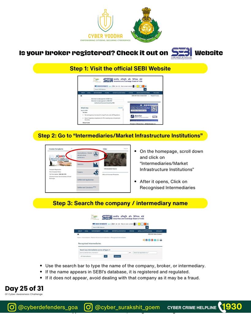 🧠 Smart investors don’t guess, they check SEBI!
Avoid fraud. Verify before you invest.

<a href="/Goa_Police/">Goa Police</a> <a href="/DGP_Goa/">DGP Goa</a> <a href="/spnorthgoa/">SP North | Goa Police</a> <a href="/spsouthgoa/">SP South Goa</a> <a href="/dip_goa/">DIP Goa</a> <a href="/Cyberdost/">CyberDost I4C</a> <a href="/sahil_awasthi11/">Sahil Awasthi</a>