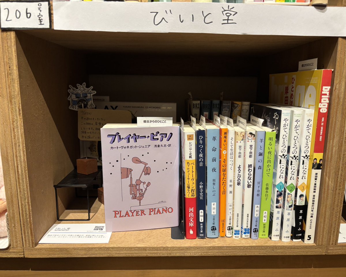 ブクブク荘 びいと堂の本棚に宮下奈都「よろこびの歌」（古本）など3冊追加しました。