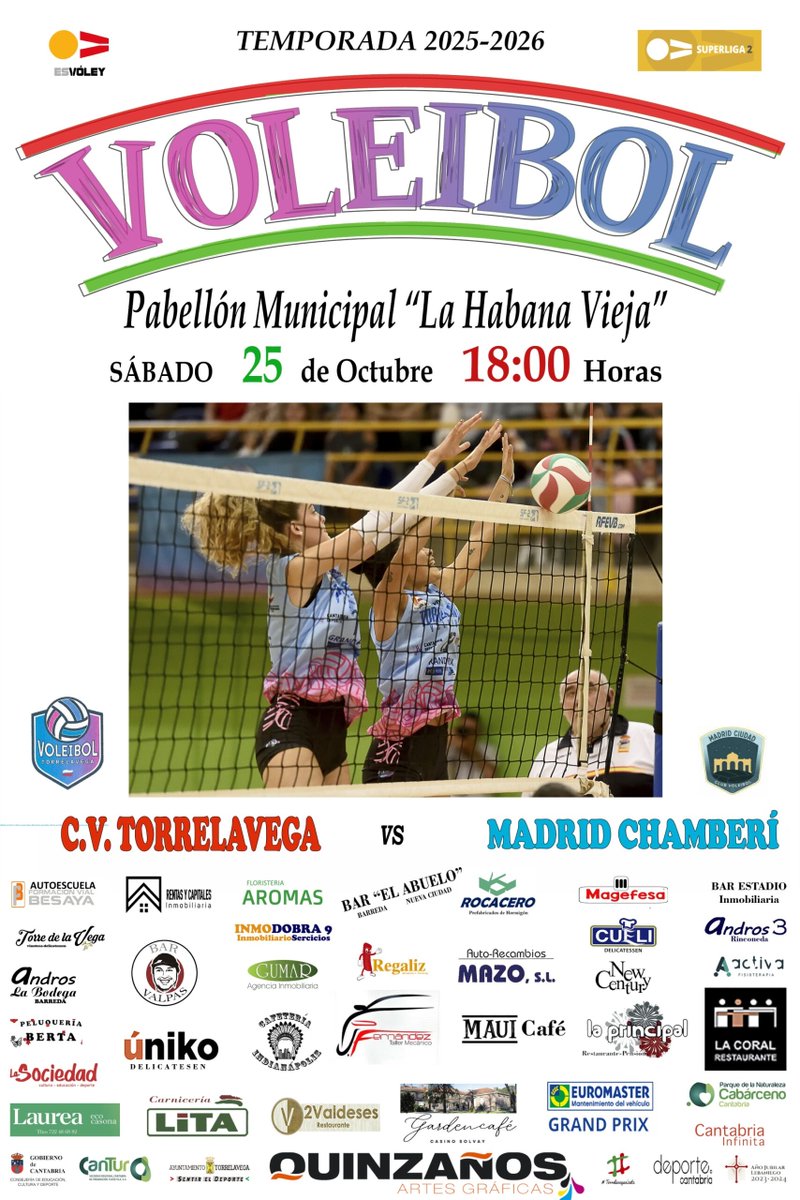Torrelavega se mueve... ¡a La Habana Vieja!
Hoy sábado a las 18:00 el Club Voleibol Torrelavega recibe al Madrid Chamberí
Habrá voleibol, emoción y ambiente del bueno 📷📷
Ya sabes, el plan perfecto para decir:
“yo estuve allí cuando ganaron”.