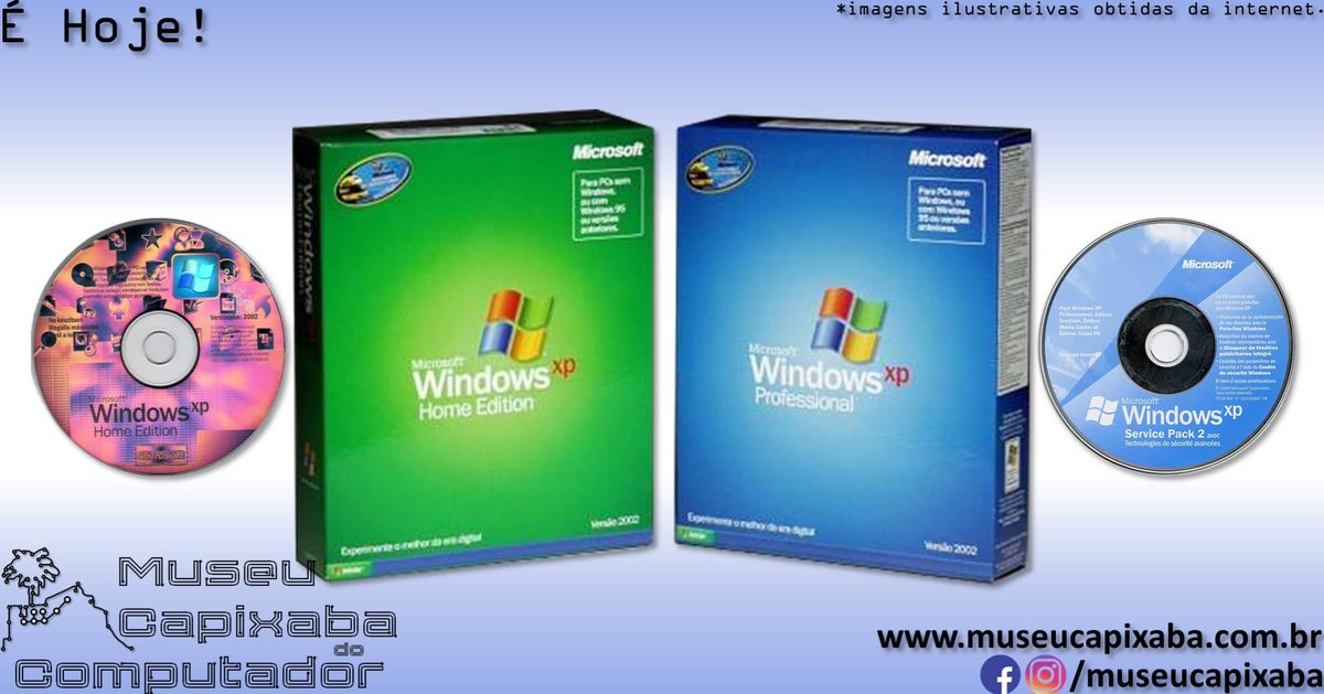 museucapixaba's tweet photo. É hoje! O sistema operacional Microsoft Windows XP de 2001.

+em https://t.co/Cg2edCtu4n

#MuseuCapixaba #mcc #éhoje #museu #tecnologia #retro #geek #OnThisDay #Capixaba #DescubraoES #Microsoft #Windows #Windows2000 #WindowsME #WindowsVista #WindowsXP #MSDOS #SistemaOperacional https://t.co/OCOTIIYPIr