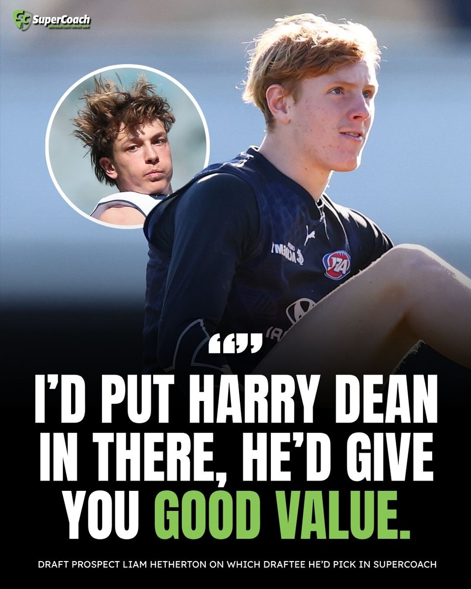 codeaflau's tweet image. Value pick ❓

Could Carlton father-son Harry Dean become a SuperCoach rookie lock? 🔒

DRAFT INTEL ▶️  bit.ly/4qr6CYI