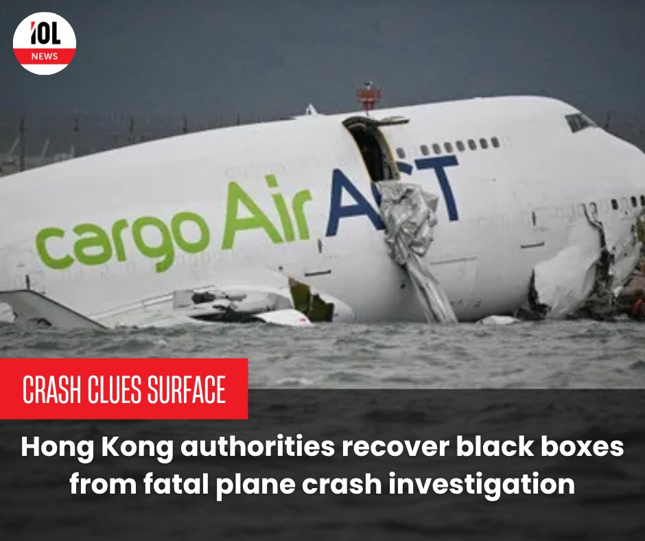 IOL's tweet photo. After a crash that claimed two lives, Hong Kong officials have recovered the aircraft’s black boxes.
#PlaneCrash#HongKongAirport #BlackBoxRecovery #FlightInvestigation
Read on https://t.co/zlTyQd8Ymv https://t.co/3l55E7ES3J