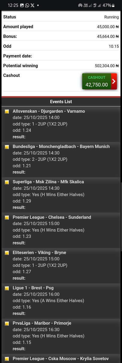 Well Analyzed Over 1.5 FTGoals 🔥
Second Half Over 0.5 Goal ACCA 🔥
Favourites to Score or Win a Half 🔥 

Worth a Punt 🍻

📌  1️⃣0️⃣+ 5️⃣0️⃣+ 5️⃣0️⃣+  Odds 

Codes 👇 #Bet9jaCode

3LXBTTB  3LX8ZPW  3LX655C 
 
Bookie  <a href="/Bet9jaOfficial/">Bet9ja: The home of #betBOOM! 💣</a> 

Not on ?

Register and Play 👇