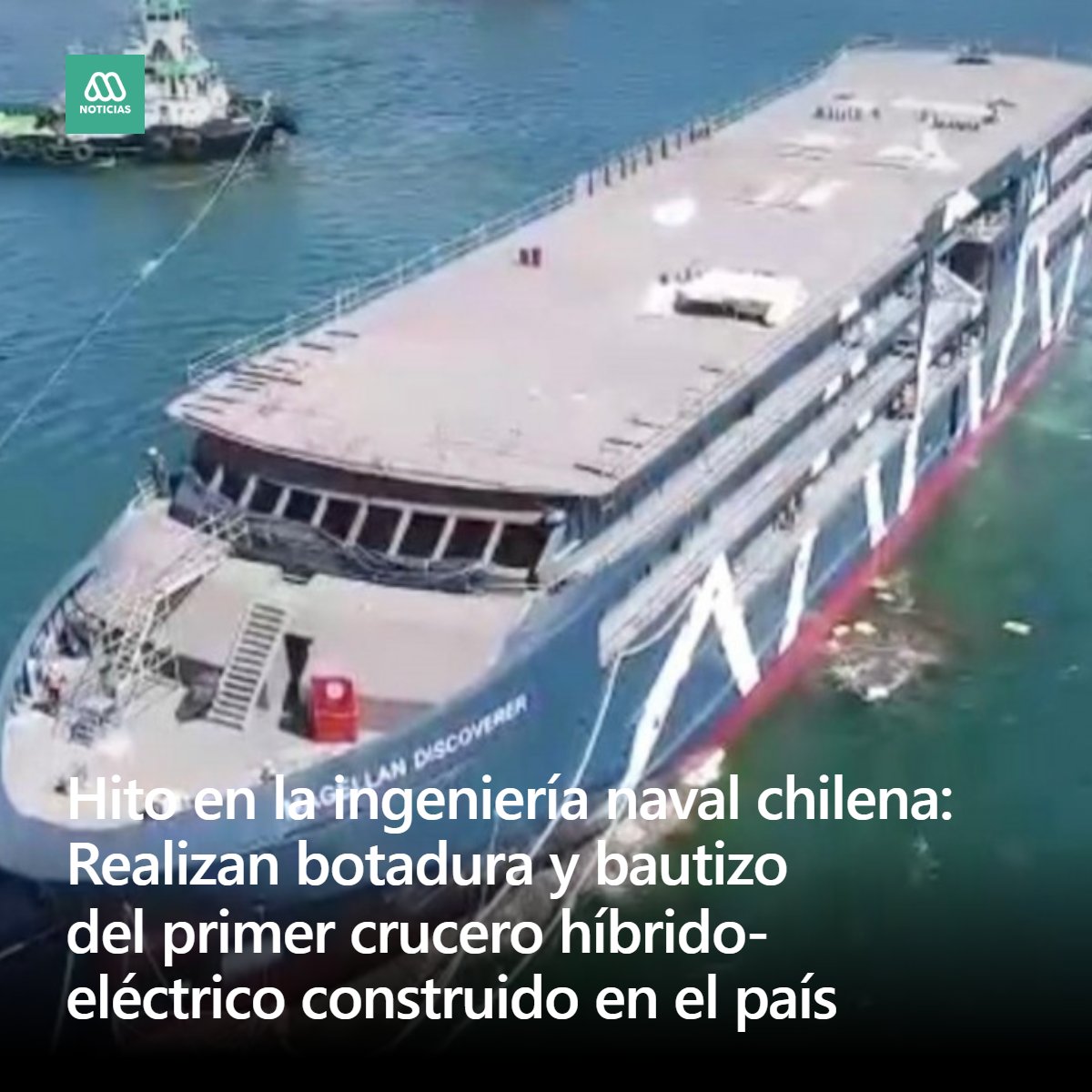 🔵Un importante hito en la ingeniería naval chilena celebraron SENAV y Antarctica21, debido a que se realizó la botadura y bautizo del Magellan Discoverer, el primer crucero de lujo híbrido-eléctrico construido hecho en Chile ➡️ mrf.lu/ZjZQ