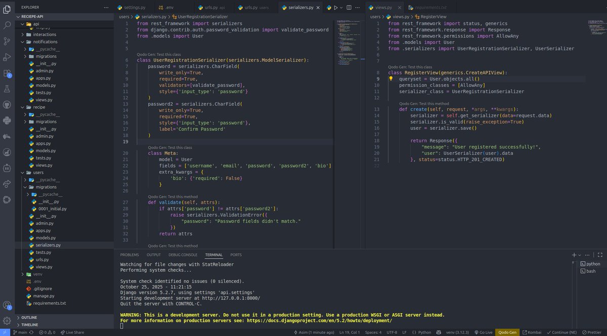 Patoasim's tweet image. Day 40 of {#100DaysOfCode }
Back on track after downtime issues! 
Today I built the custom User model  and set up the registration endpoint. 
Users can now sign up with username, email, and password.  
#Django #DRF #BackendDev #GodIsWithMe