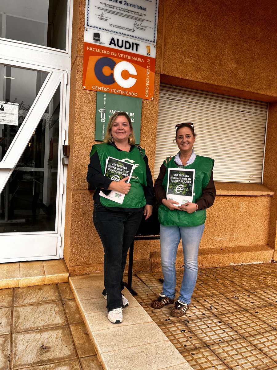 csifsanext's tweet image. Delegados de CSIF acompañando este sábado a los opositores en las pruebas del SES en Mérida, Cáceres y Badajoz en las categorías de ópticos- optometrista primera vez convocadas -y de enfermeras especialistas en Salud Mental, mecánicos y médicos urgencias de AP.
Mucha suerte!!