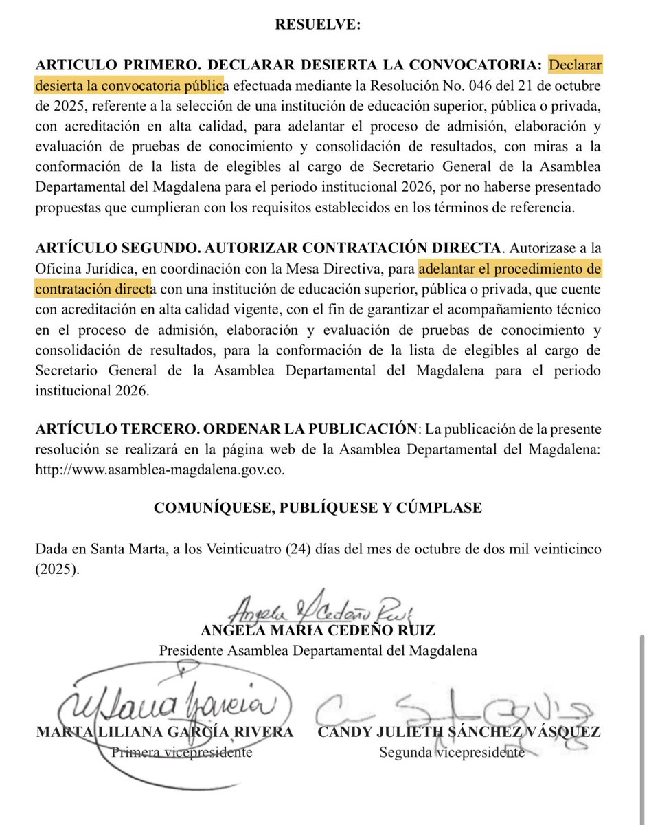 ¡NO SE CANSAN DE PASAR POR ENCIMA DE LA LEY!.. Después de montar un proceso lleno de irregularidades para escoger la universidad que acompañó la elección de contralor Departamental, ahora, repiten lo mismo con el concurso de Secretaría General, declaran desierto el proceso y