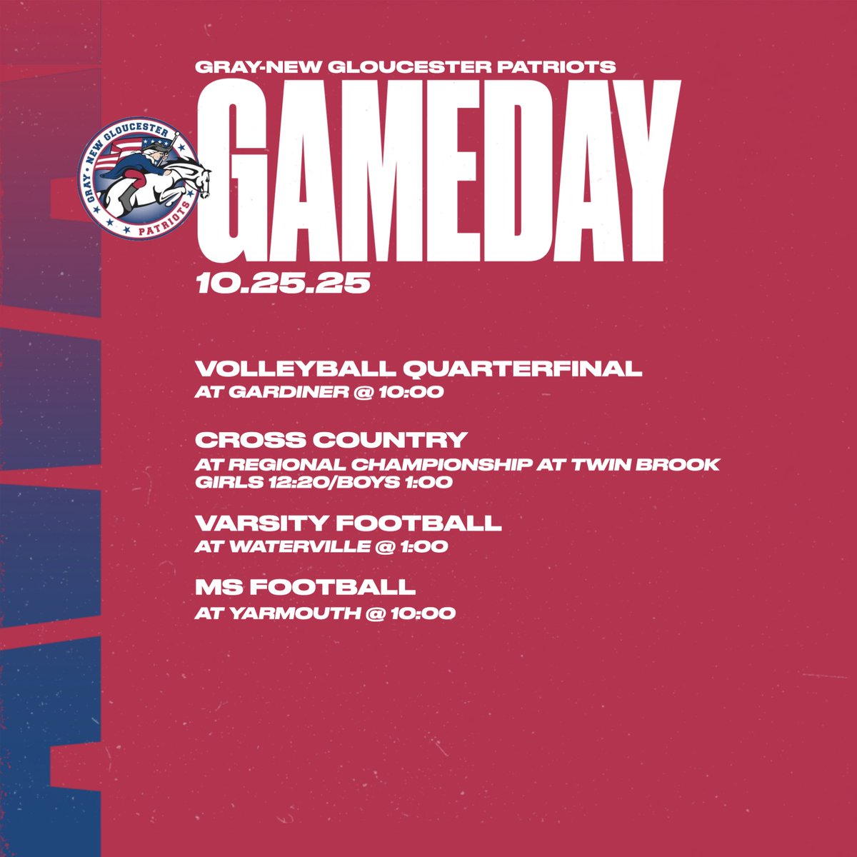 Good luck to our teams today!

#PatriotPride