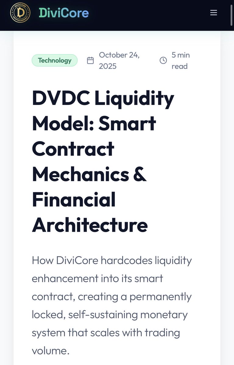 Divicore (DVDC) (@divicoretoken) on Twitter photo A New Model for Decentralized Finance
$DVDC (DiviCore) represents an innovative fusion of concepts blending automatic liquidity provisioning, investor rewards, and immutable smart contracts to create a kind of decentralized monetary system. Its liquidity model ensures that the A New Model for Decentralized Finance
$DVDC (DiviCore) represents an innovative fusion of concepts blending automatic liquidity provisioning, investor rewards, and immutable smart contracts to create a kind of decentralized monetary system. Its liquidity model ensures that the