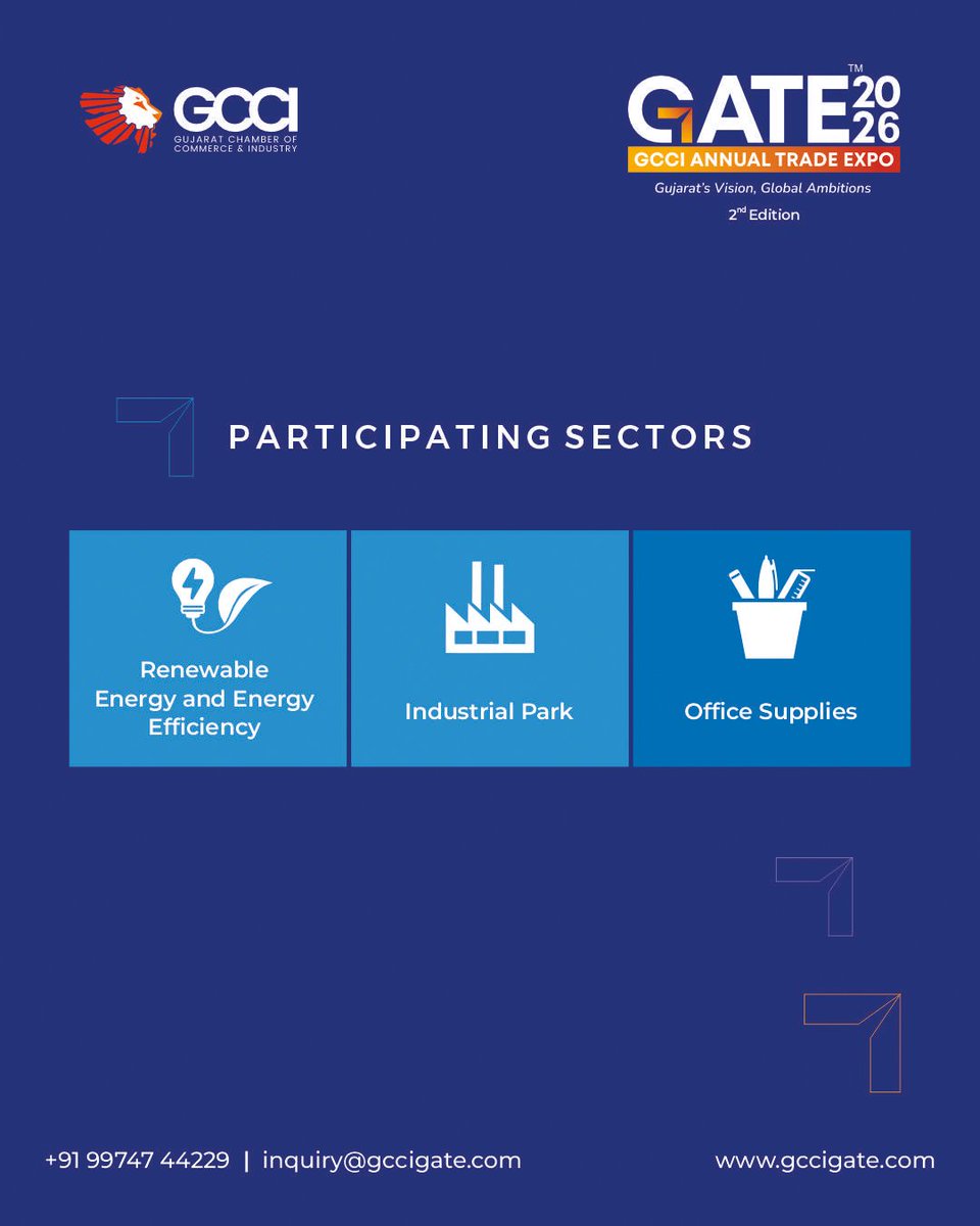 gccigate's tweet image. From renewable energy breakthroughs to infrastructure development & office solutions, this expo is your gateway to collaboration & expansion.
16-18 April 2026Helipad Exhibition Centre, Gandhinagar
Visit and register: gccigate.com
#gccigate #gccitradeexpo #Vision2047