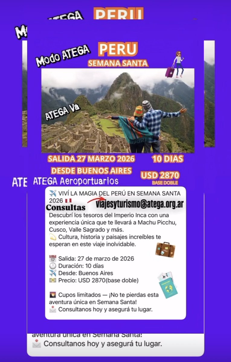 ‼️ATEGA Viajes y Turismo‼️
‼️Todos los destinos‼️
‼️Tu Viaje es HOY‼️
‼️Consulta Tarifas‼️
#AtegaViajes
#AtegaVa
#ModoAtega
#AtegaAeroportuarios

✈️🚌🚲🏍️🚙⛴️🚁⏳💵 🏨😁🧳🏄🏿‍♂️⛷️🏖️🏔️

‼️Sabemos de Aeropuertos‼️
‼️Sabemos de Viajes‼️

👉viajesyturismo@atega.org.ar  
🛫🫶✈️