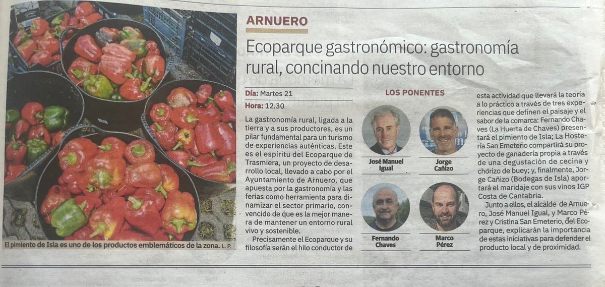 El Diario Montañés recoge nuestra participación en “Sabor en Cantabria”, donde hablamos de nuestros productos con Hostería San Emeterio, La Huerta de Chaves y Bodegas de Isla.