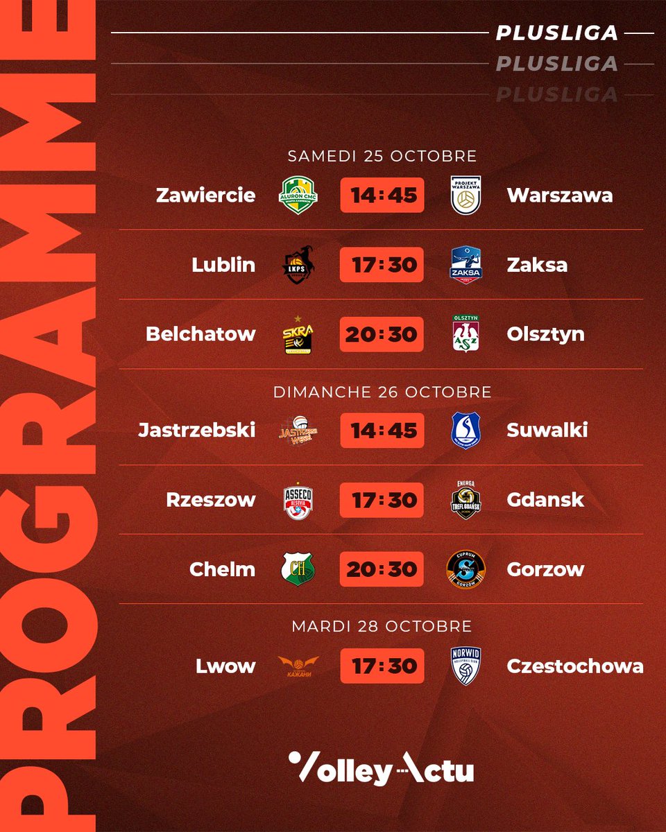 VolleyActu's tweet image. Le #programme de la deuxième journée en PlusLiga 🇵🇱
#PlusLiga