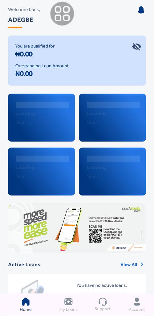abeladegbe's tweet photo. @access_more The upgraded quick bucks app 3.0 is not working. The previous version is better. All this one does is load all day... https://t.co/qwSMT5l257