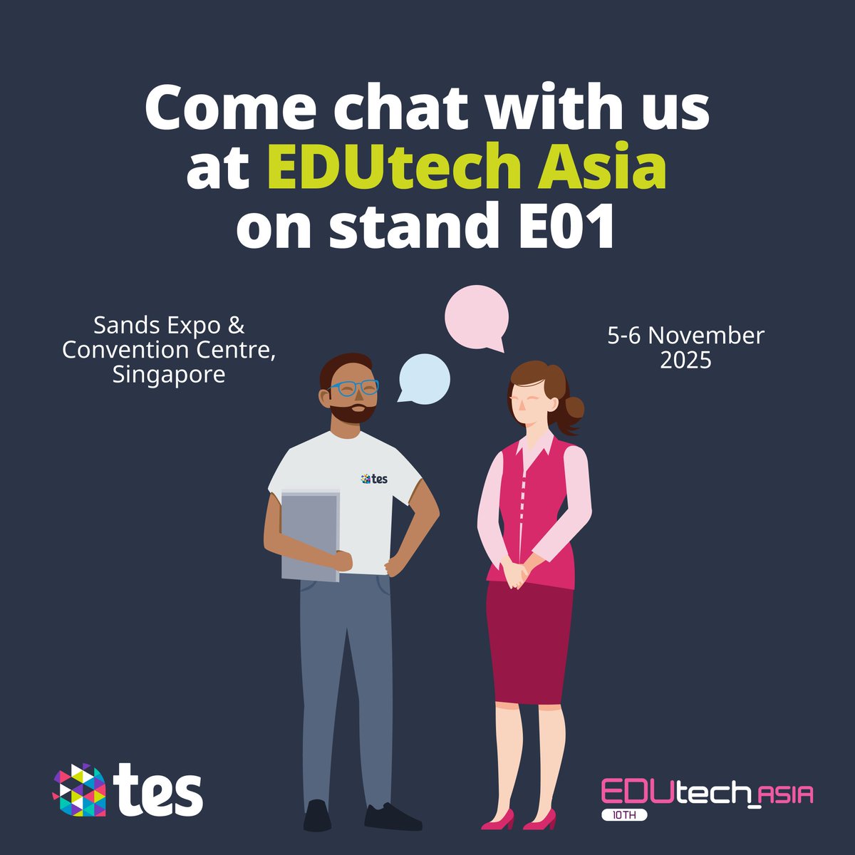 TesGlobalX's tweet photo. Tes is heading to EDUtech Asia in Singapore on 5–6 Nov!
We’ll be showcasing solutions that support smarter school operations, teacher engagement & student success.
Stop by and see how Tes can help your school thrive!
#EDUtechAsia #EdTech #TesSolutions https://t.co/H7ZDlZ7jev