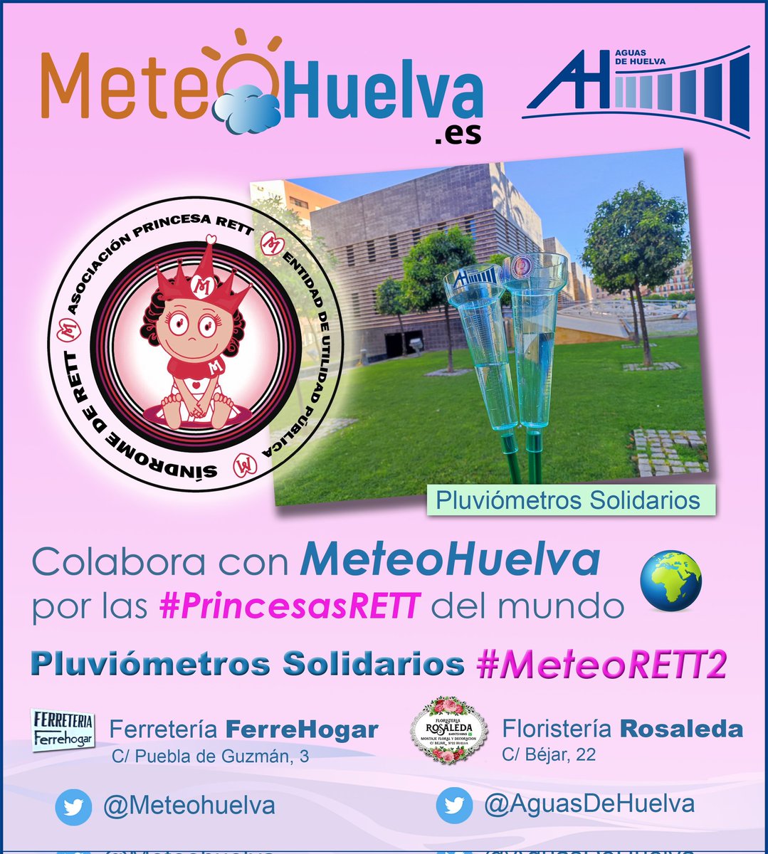 Ahora que por fin se esperan lluvias, que mejor momento para adquirir un pluviómetro solidario de <a href="/MiPrincesaRett/">MiPrincesaRett</a> con la inestimable ayuda de <a href="/AguasDeHuelva/">Aguas de Huelva</a>

En el cartel tenéis dos puntos de venta y también se pueden adquirir en Wayalia Huelva (c/ Puerto 51).

Aprovecho para