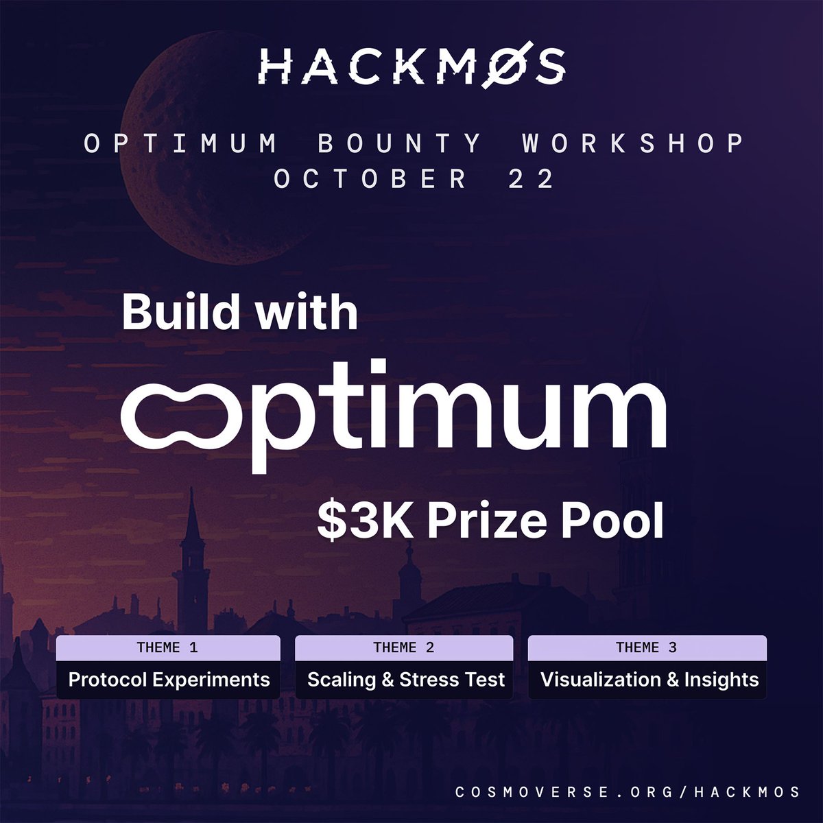 tuan08012002's tweet photo. Excited for #Hackmos at #Cosmoverse? Dive into the Optimum Bounty Workshop on Oct 22! Build, experiment, and innovate with a $3K prize pool across Protocol Experiments, Scaling &amp; Stress Tests, and Visualization &amp; Insights. Join us: https://t.co/oM7DHXlIsb #Web3 #Blockchain https://t.co/eL4s1x4T0b