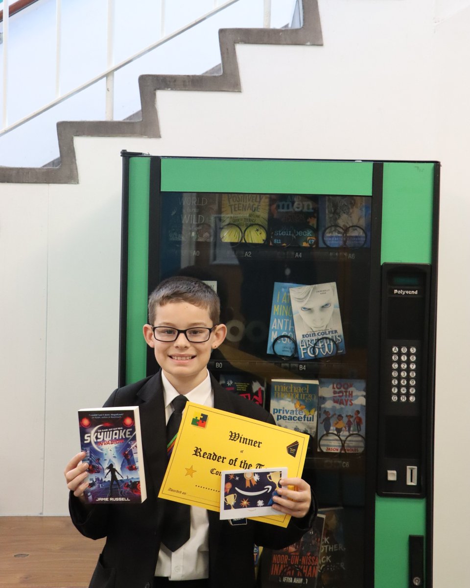 Congratulations to Zachary for winning reader of the term. Not only does he receive his book from our vending machine, but he also gets a £10 Amazon voucher! Well done.