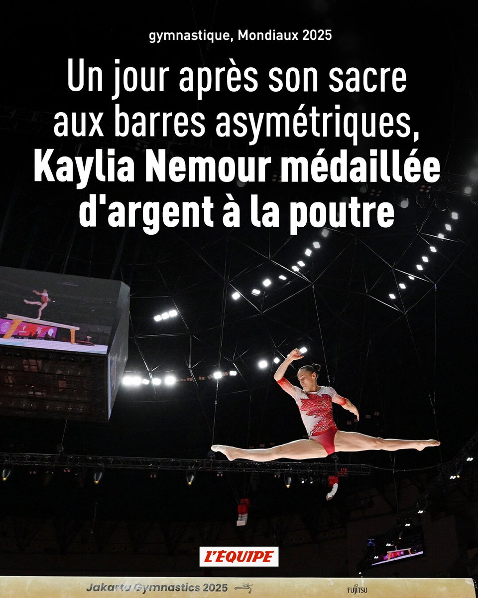Au lendemain de son titre aux barres asymétriques, l'Algérienne Kaylia Nemour a remporté la médaille d'argent mondiale à la poutre, ce samedi à Jakarta.

➡️ l.lequipe.fr/jMR