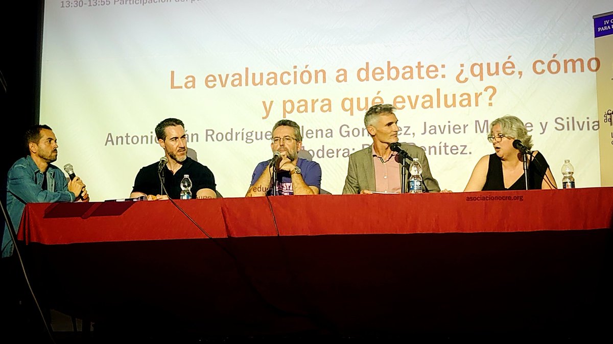 Tercera mesa de debate IV Congreso Asociación Ocre. Paco Benítez, Antonio Iván, Javier Mestre, Miguel Ángel Tirado y Silvia Toscano en "La evaluación a debate: ¿qué, cómo y para qué evaluar?"