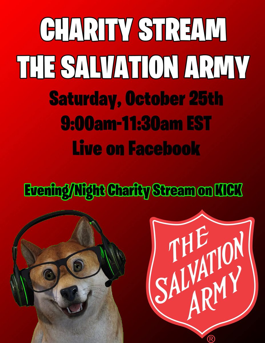 I'll be raising money today for charity. There will be two streams to benefit The Salvation Army. This will be my 10th different charity stream. ♥️
