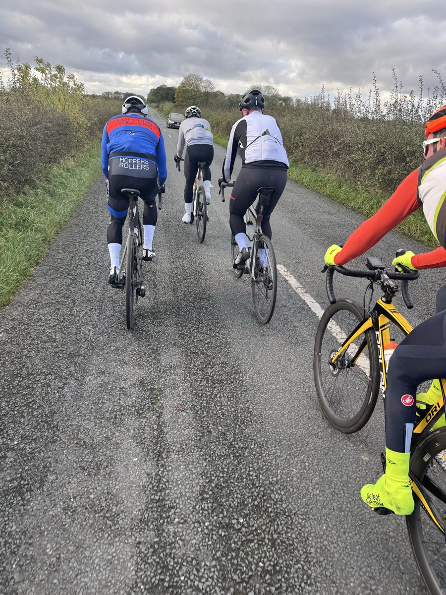 Back on the Chaingang.  Tough Session after missing the last 3 Saturdays.  Thank You to everyone who rode this morning.  4 windy laps of the short Catforth circuit due to flooding on our usual circuit.  PS We need more C group riders for a third group.