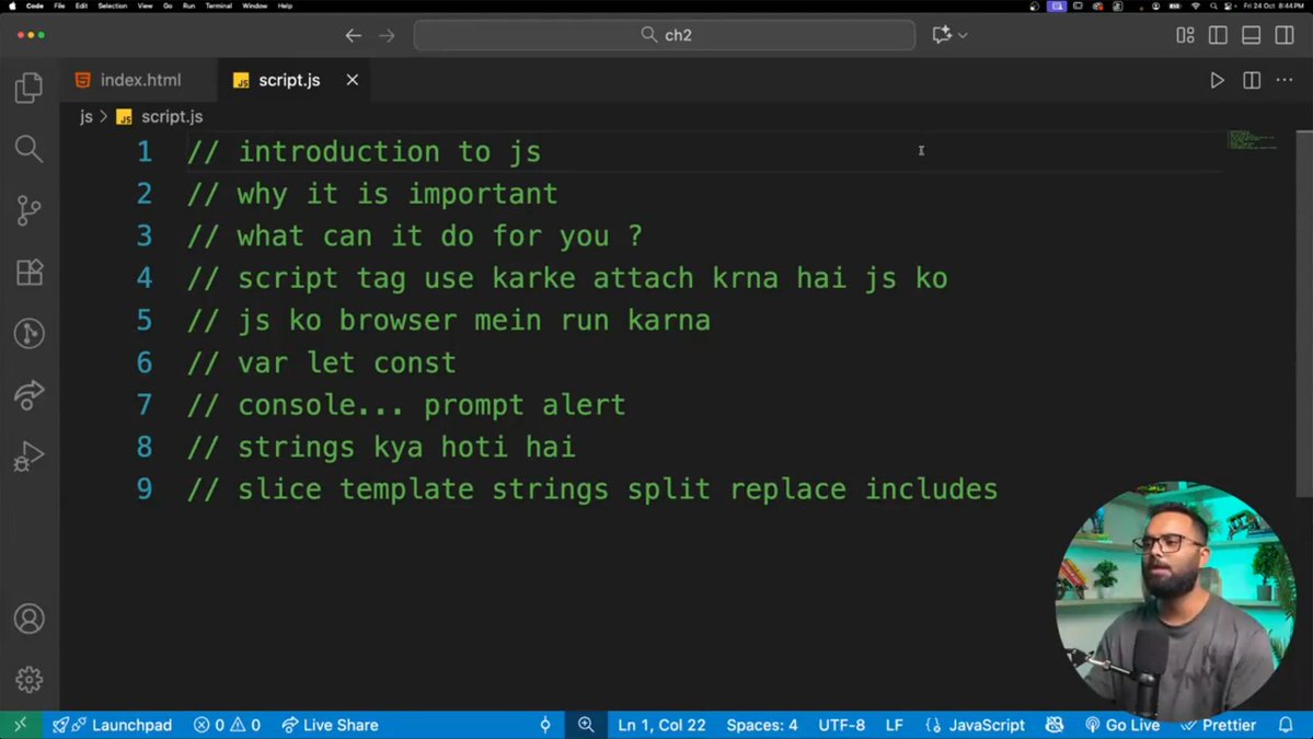 NikhilGupta6656's tweet image. Day 32 (Part 1) 💻
Started learning JavaScript with Harsh Vandhana Sharma from Sheryians Coding School.
Excited to begin my JS journey and make websites more interactive! ⚡
#Day32 #JavaScript #FrontendDev #WebDevelopment #SheryiansCodingSchool