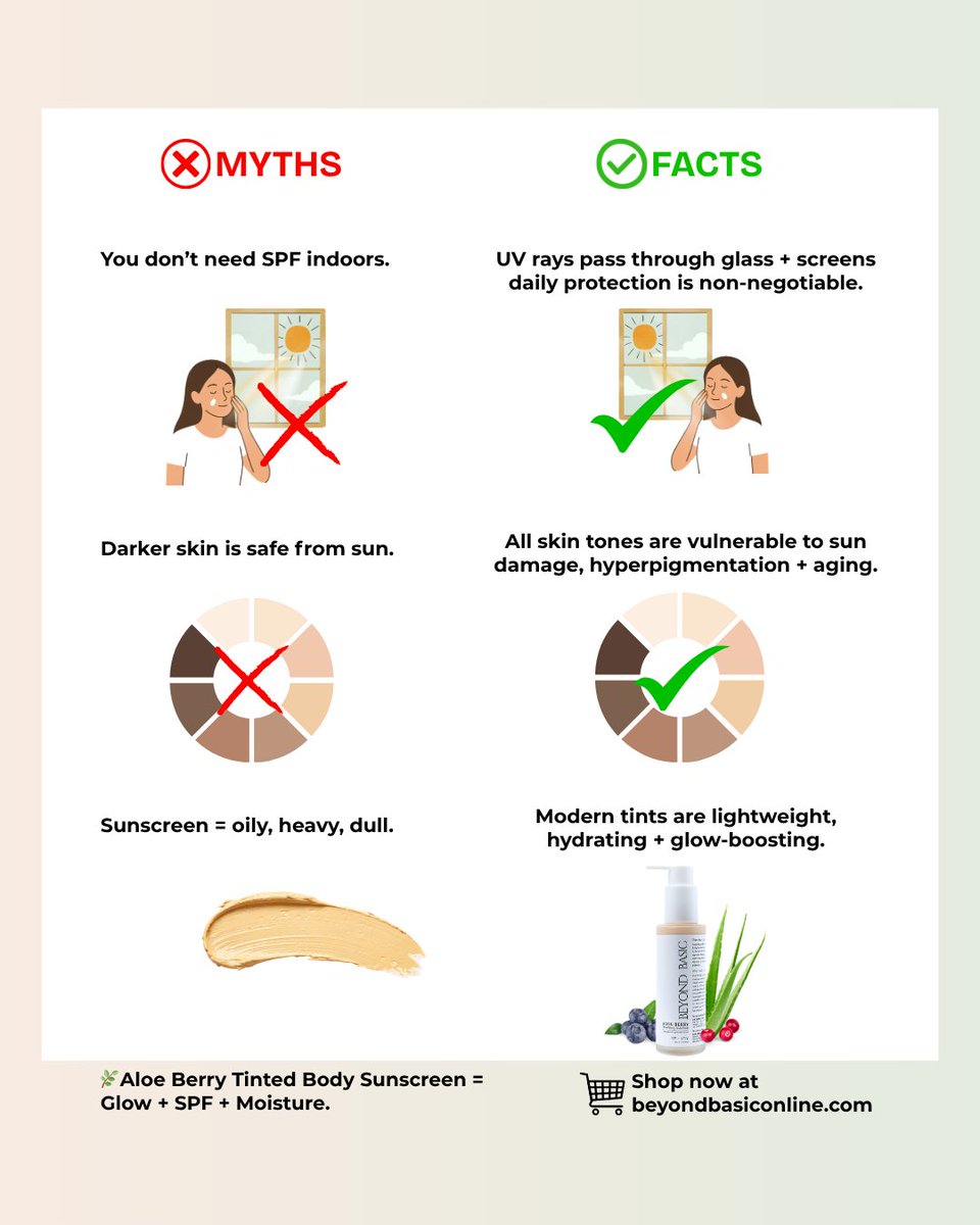 beyondbasicteam's tweet image. Stop skipping your everyday SPF!

Goodbye, greasy, thick sunscreens and hello to a light, nourishing, glow-enhancing product. Tinted Body Sunscreen provides you with protection, glow, and hydration in one.
Buy the glow now!

#sunscreenmyths #glowingskin #tintedsunscreen