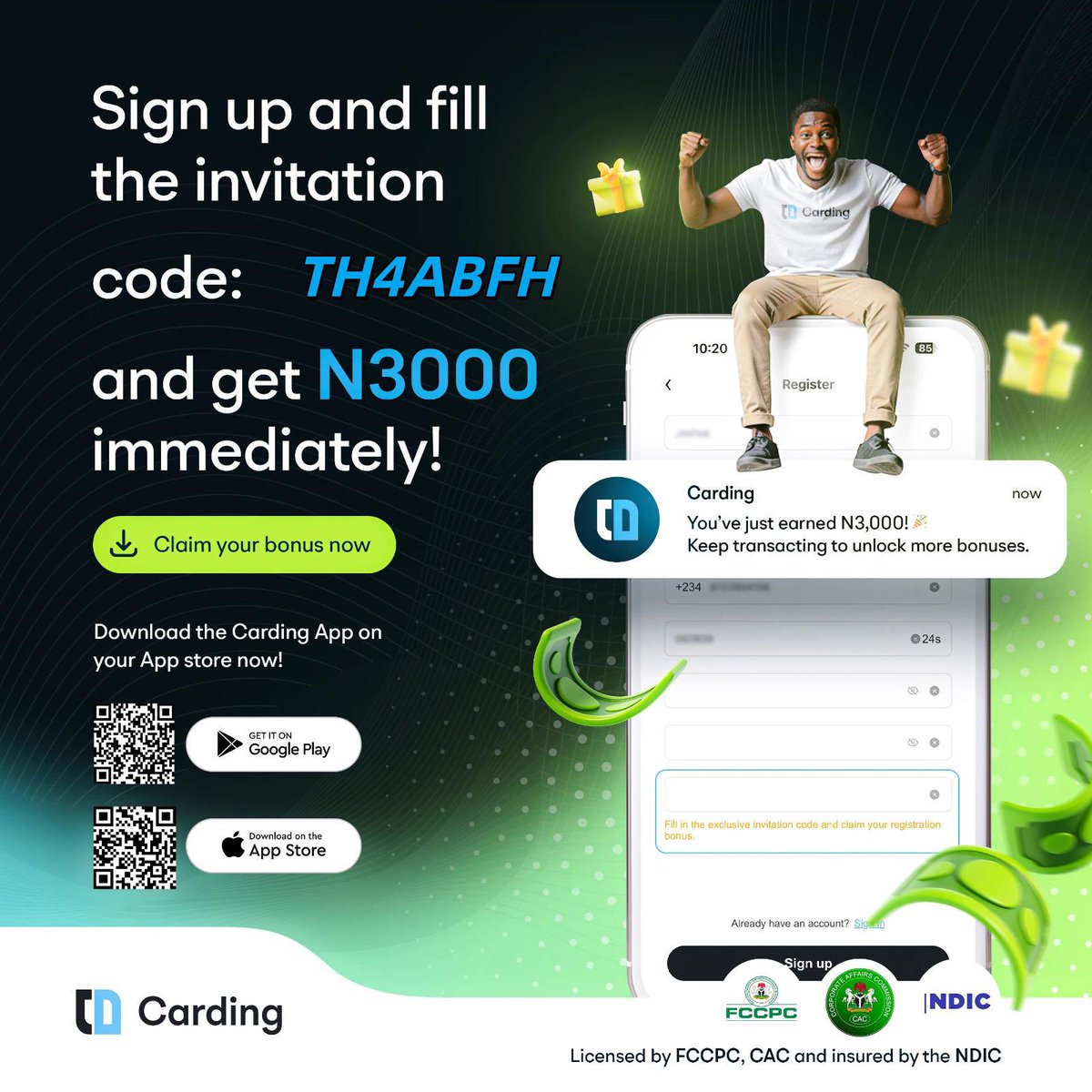 Anabel_blaq's tweet photo. Do you still think it's a lie? More than 1.2 million Nigerians have cashed out from this! Use this chance to win ₦3,000 for free. Download the app, then enter the code [TH4ABFH] and get your instant 3k.

#CardingGiftApp https://t.co/DuVe3hN3UW