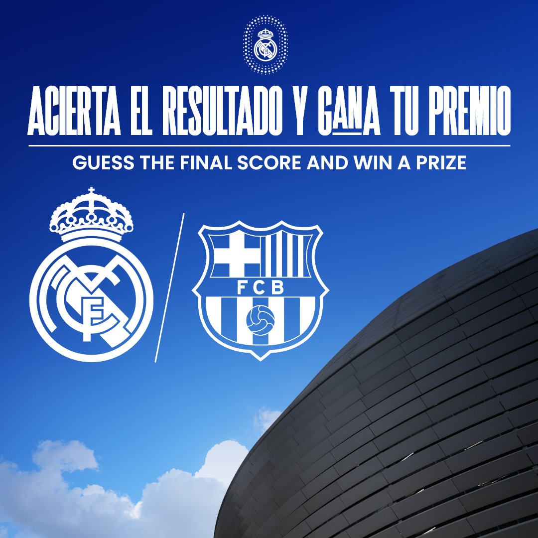 realmadrid's tweet image. 🧐 ¡Adivina el resultado 🆚 @FCBarcelona_es y gana una camiseta del @RealMadrid!