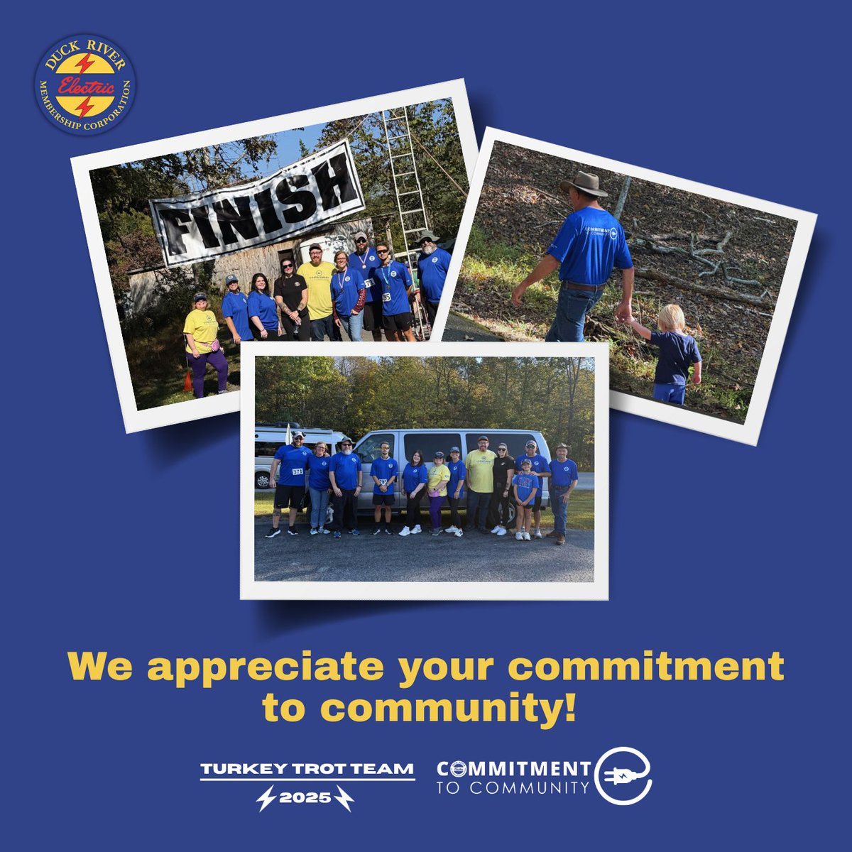 We’re proud of our DREMC employees and family members who participated in the Charity 5K Turkey Trot at Tim’s Ford State Park! 

Proceeds will assist hospice patients in Bedford, Cannon, Coffee, Franklin, Grundy, Lincoln, Moore, and Warren Counties! 💙