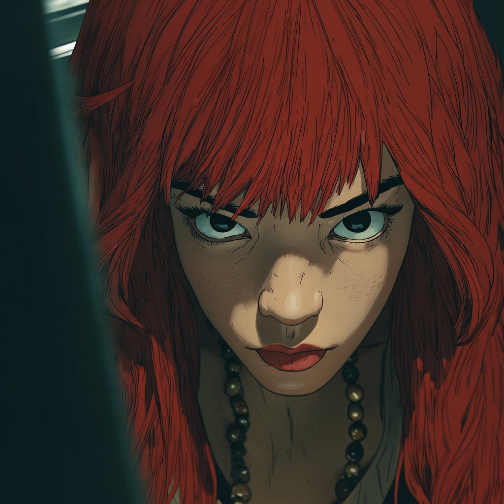 Neo‑noir anime portrait