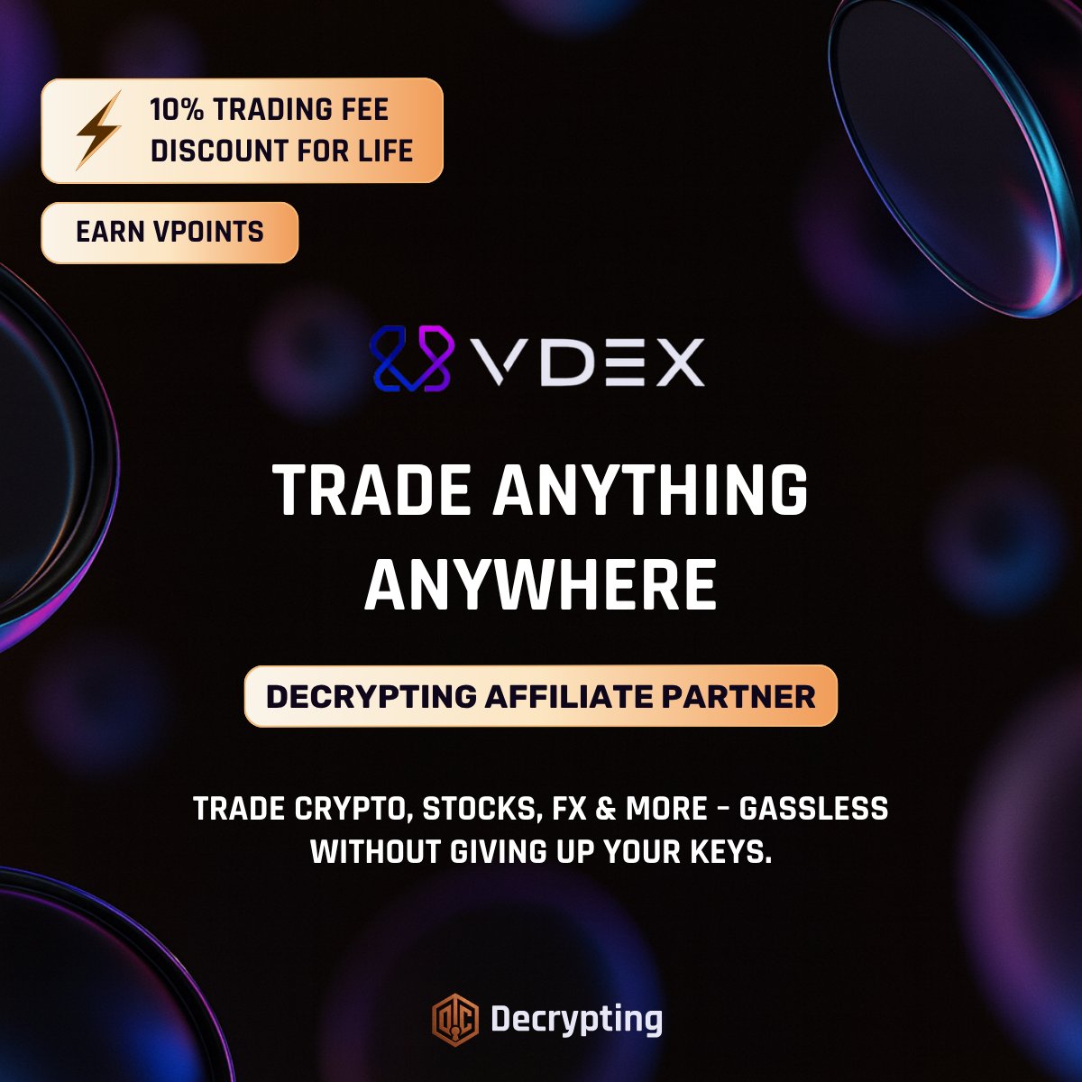 The future of decentralized trading is here with <a href="/0xVDEX/">VDEX</a> and <a href="/Decrypting_xyz/">Decrypting</a> working hand in hand. VDEX provides a smooth and powerful trading experience where users can explore assets like crypto, gold, and stocks without gas fees or limits. $Dcrypt complements this by rewarding