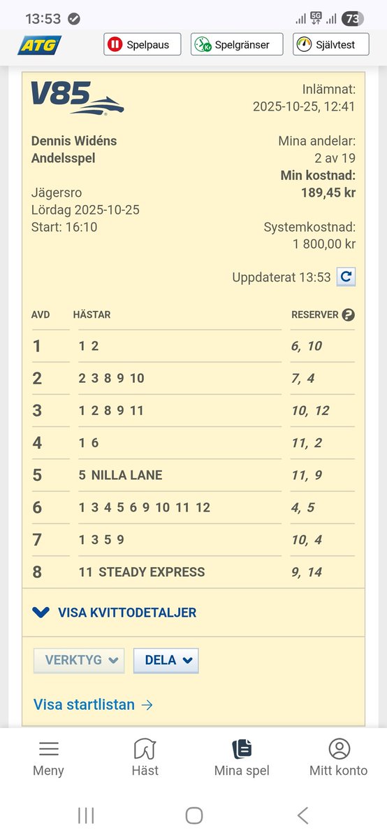 Nu är klockan 14 och man får ge sig på whiskyn. Får se hur V85 står sig som vi hafsade ihop. Kompisen insisterade på att fälla Frasse. Skål 🥃