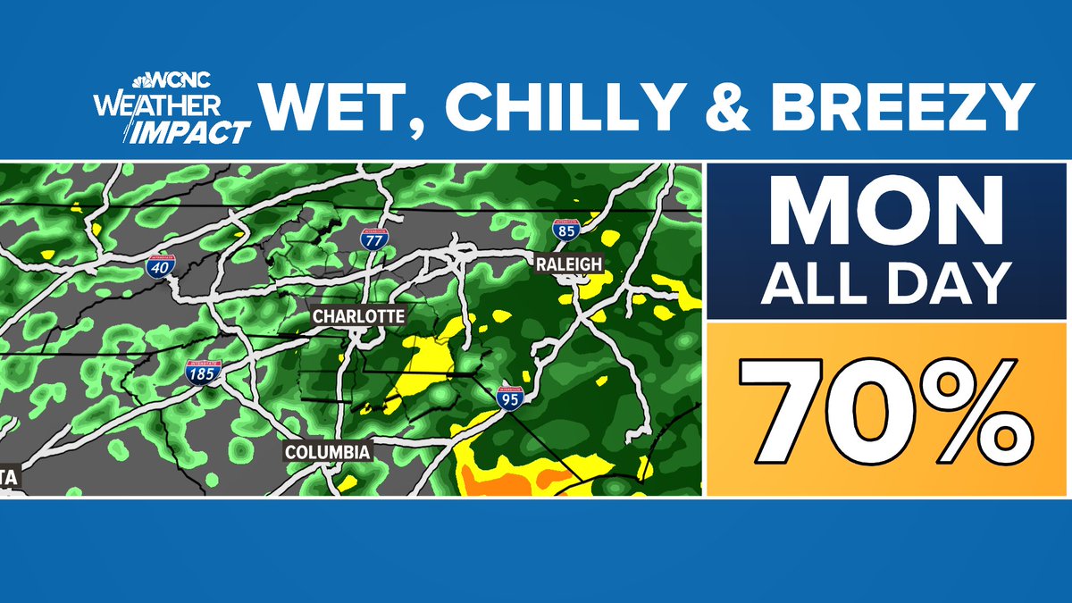 A comfortable weekend with high temperatures a few degrees below average in the 60s... rain moves in late Sunday night becoming widespread for Monday!
MORE: wcnc.com/article/weathe…