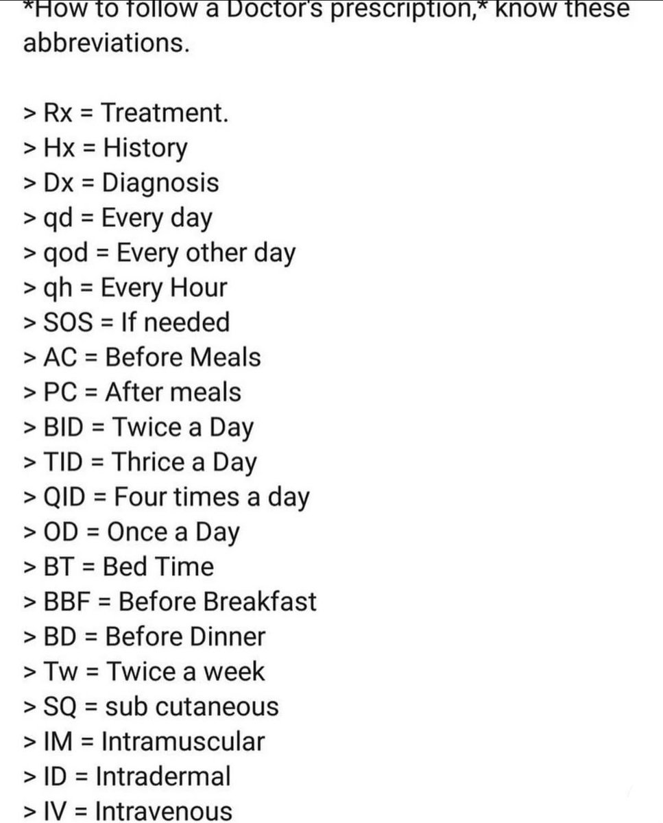 Dr Honey choudhary 🩺 (@doctors__squad) on Twitter photo *How to follow a Doctor's prescription,* know these abbreviations. *How to follow a Doctor's prescription,* know these abbreviations.